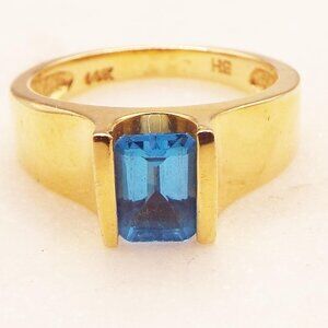 BH 14K BY EFFY YELLOW SOLID GOLD OCEAN BLUE TOPAZ ONISHI SETTING SZ. 6.5 RING 18
